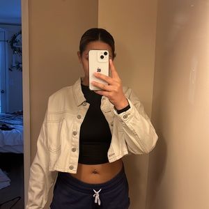 Cropped cream jean jacket